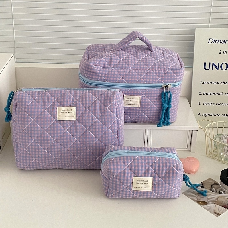 《06301》粉紫配色格子化妝包們