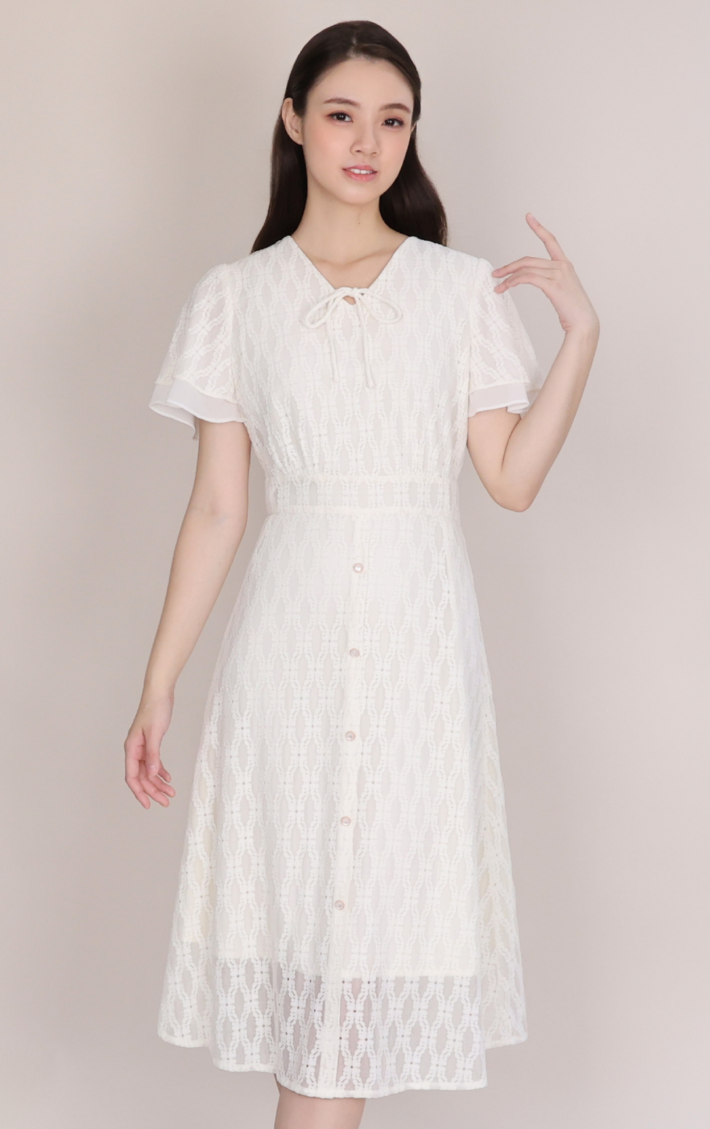 V-Neck Lace Button-Down Dress OP0665