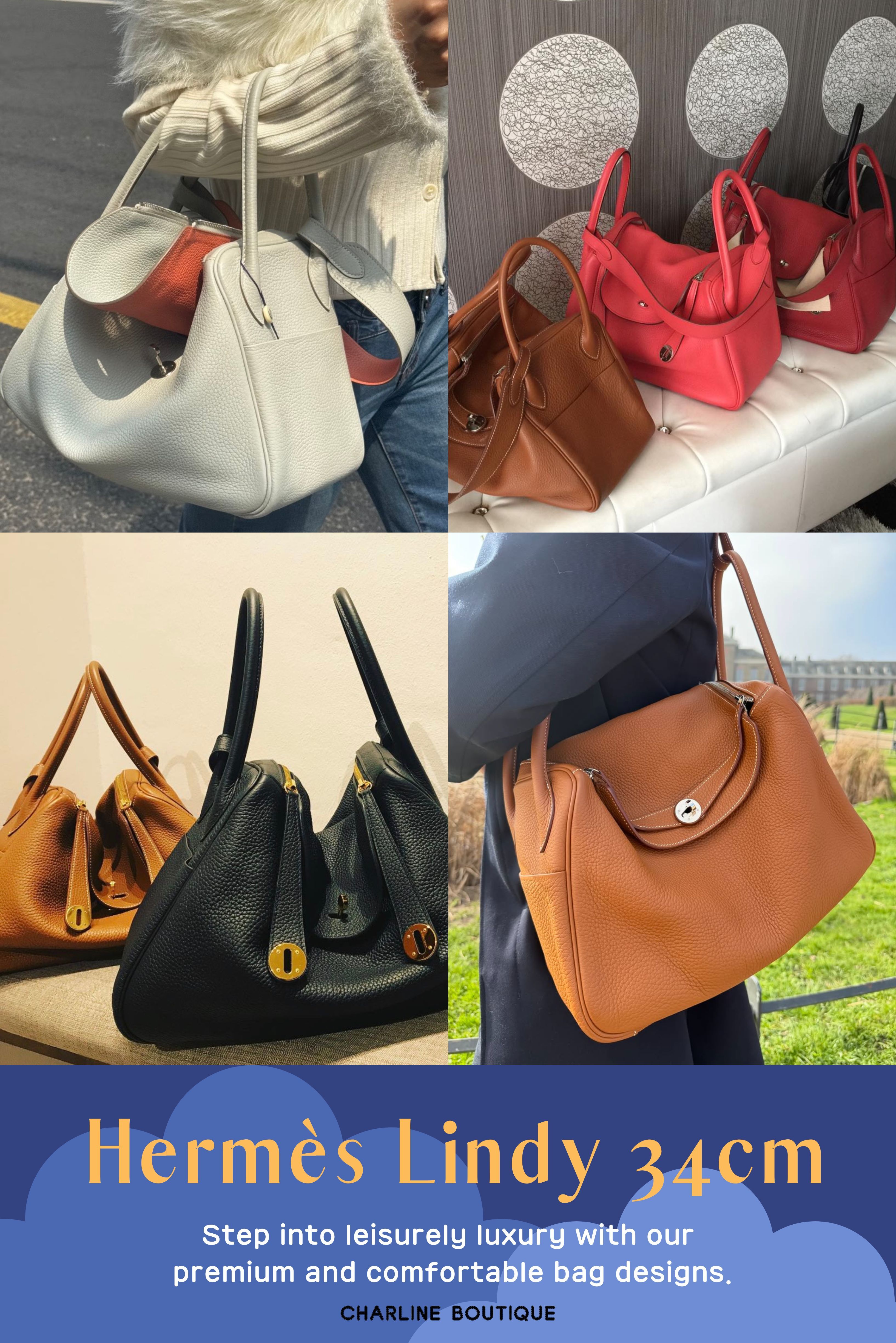 🛒 Lindy 34cm｜大器隨性，男生也超愛  尺寸：34 × 23 × 15 cm  Lindy 家族的大姐大。對亞洲嬌小女生來說這顆確實有點份量感，比較適合身高 168cm 以上、或喜歡寬鬆大包氣場的人背起來才不會顯得包大於人。但它反而意外吸引了大批時尚男士、歐美博主和喜歡大包的人，拿來當短途旅行包或商務出差包，那種鬆弛隨性的時髦感是 Birkin 給不了的——Birkin 太正式，Lindy 34 更像那種「我不是在努力時尚，我天生就這樣」的態度。