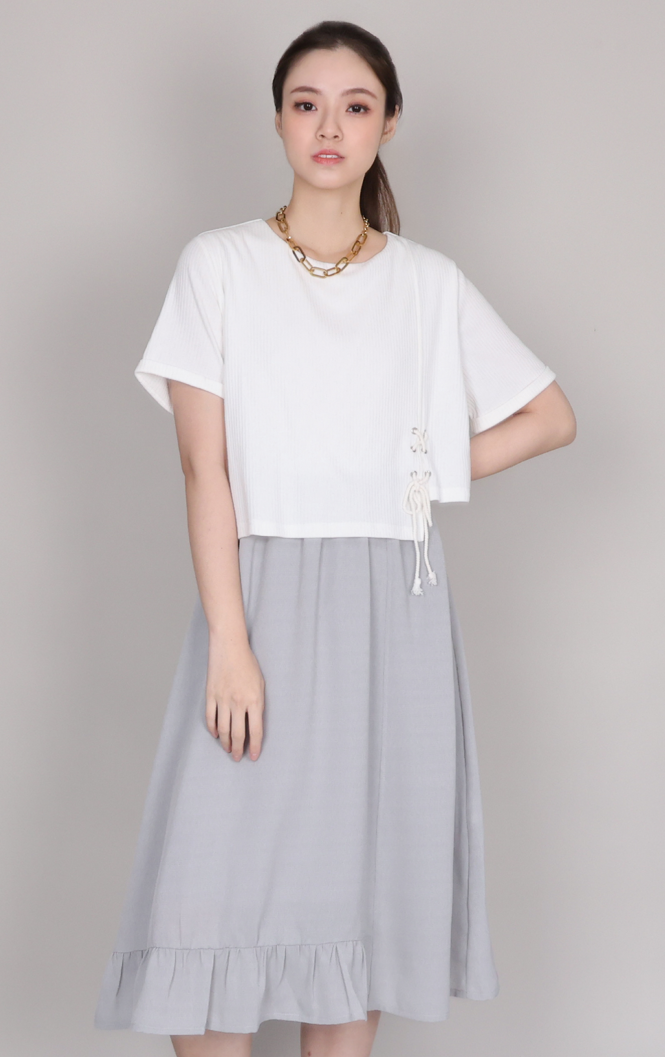 Side-Tie Ruffle Drape Maxi Dress OP321A
