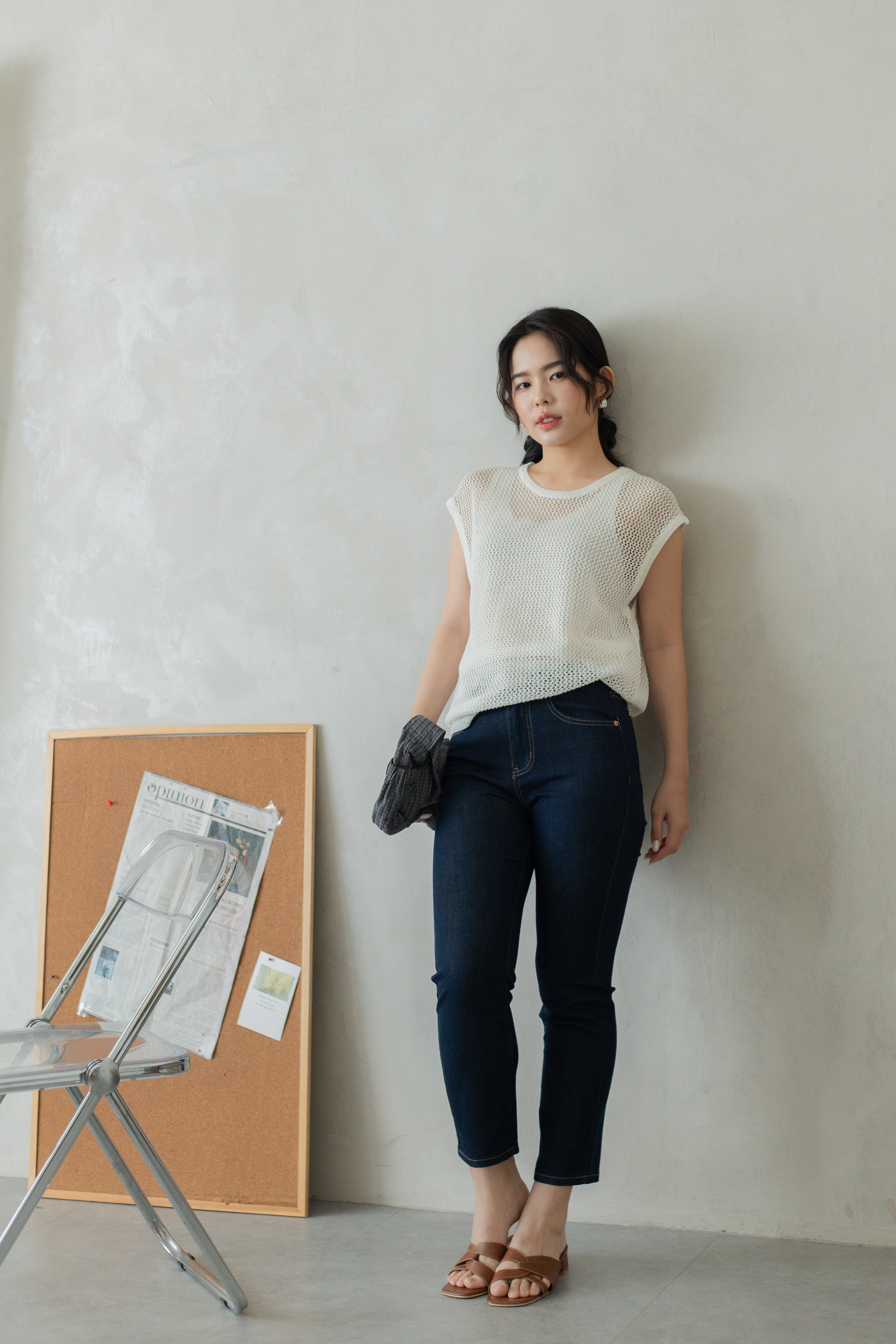 Feone Mesh Knit Top White-2797KVWHI