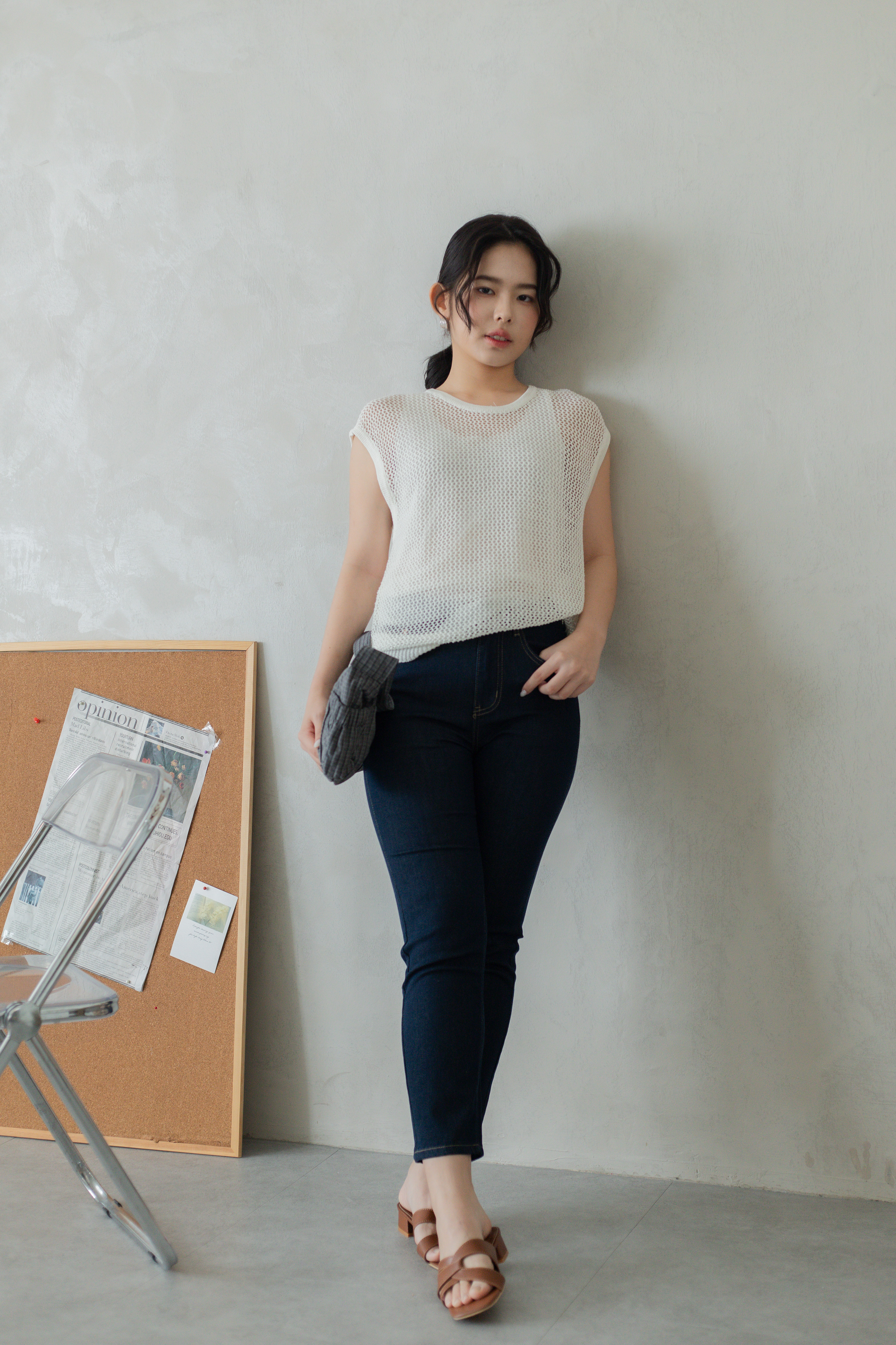 Feone Mesh Knit Top White-2797KVWHI