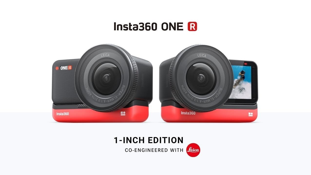 Insta360 ONE R 1 英吋版官方宣傳圖,雙機並列展示,紅黑配色機身搭載 Leica 認證鏡頭,下方標註「1-INCH EDITION CO-ENGINEERED WITH Leica」,為雙方最早期的合作機型。Insta360 ONE R 1 英吋版官方宣傳圖,雙機並列展示,紅黑配色機身搭載 Leica 認證鏡頭,下方標註「1-INCH EDITION CO-ENGINEERED WITH Leica」,為雙方最早期的合作機型。