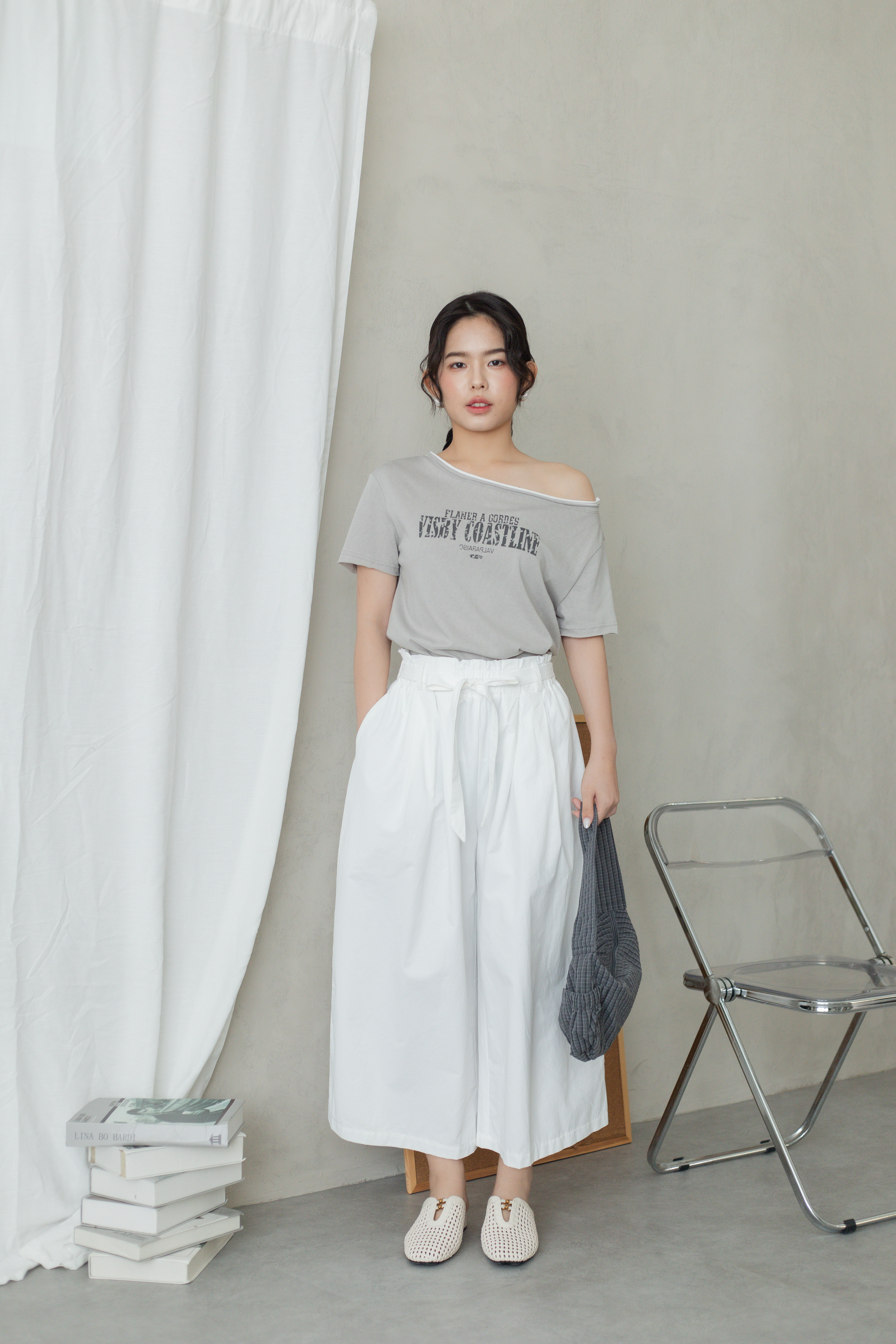 Visby Contrast Off Shoulder Tee Light Grey-2794TSLGY
