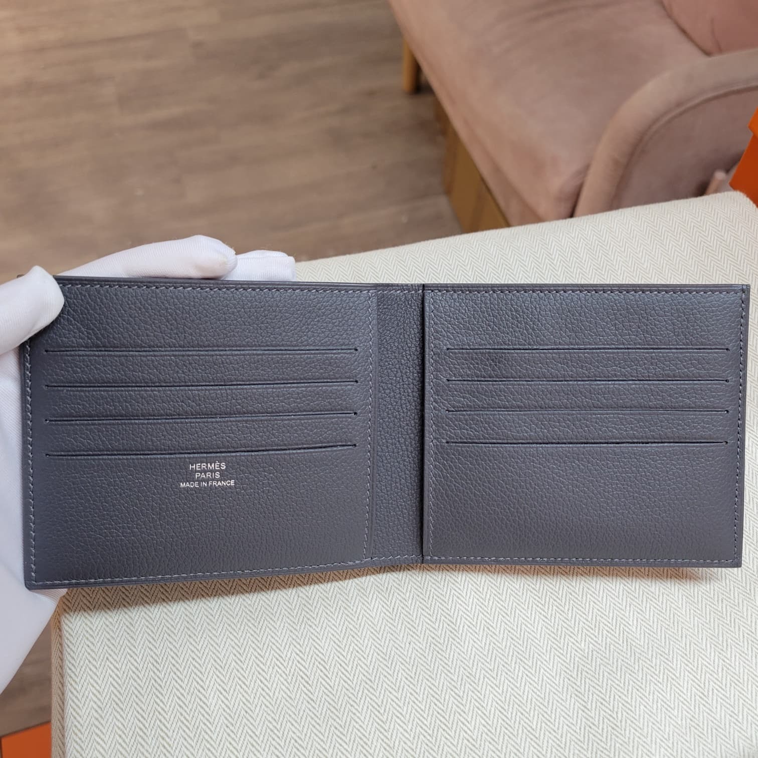 HERMES Citizen Twill Compact card holder (WALLET) ardoise/ JAUNE MILTON 石板灰 短銀包