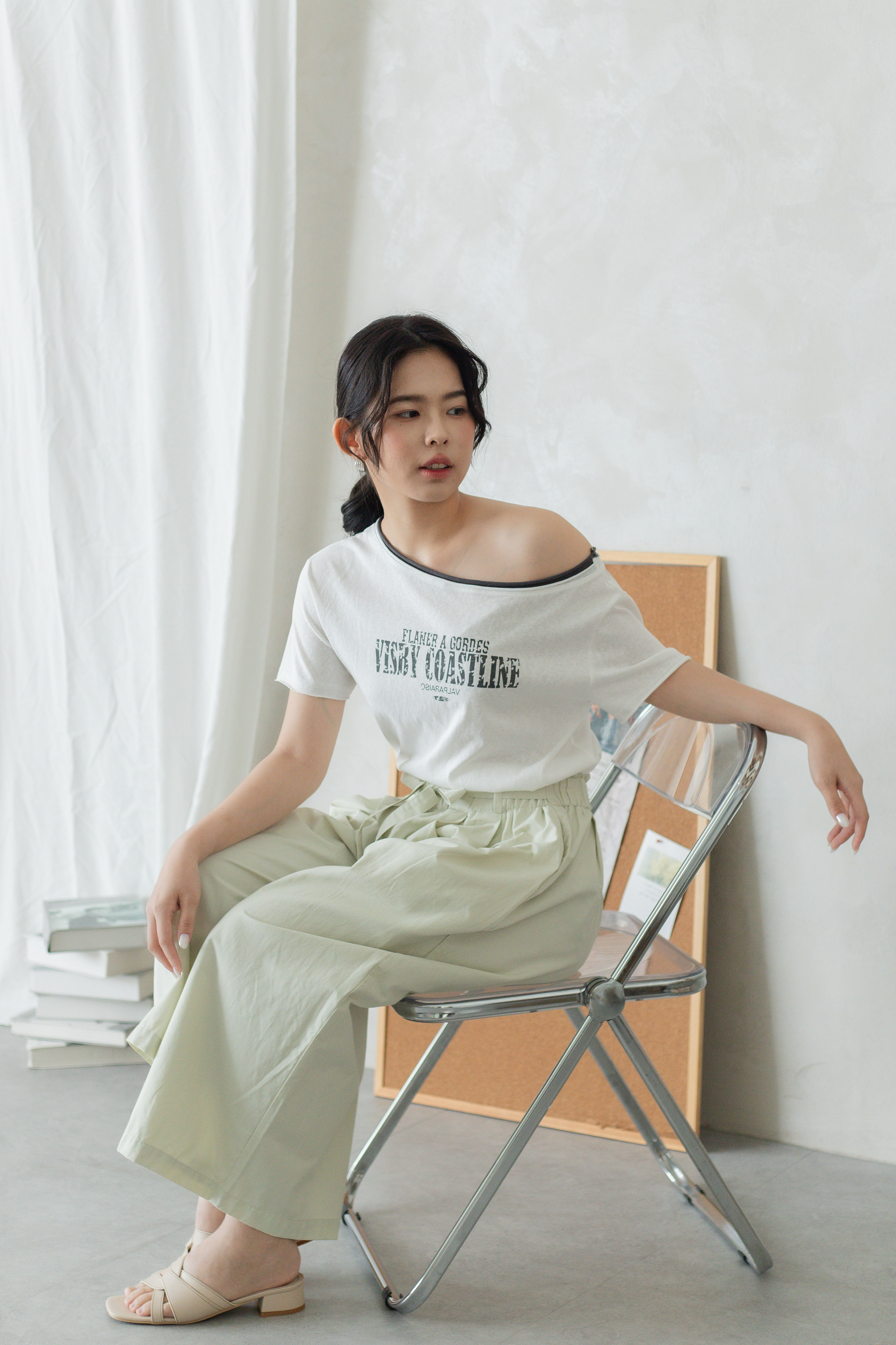 Visby Contrast Off Shoulder Tee White-2794TSWHI