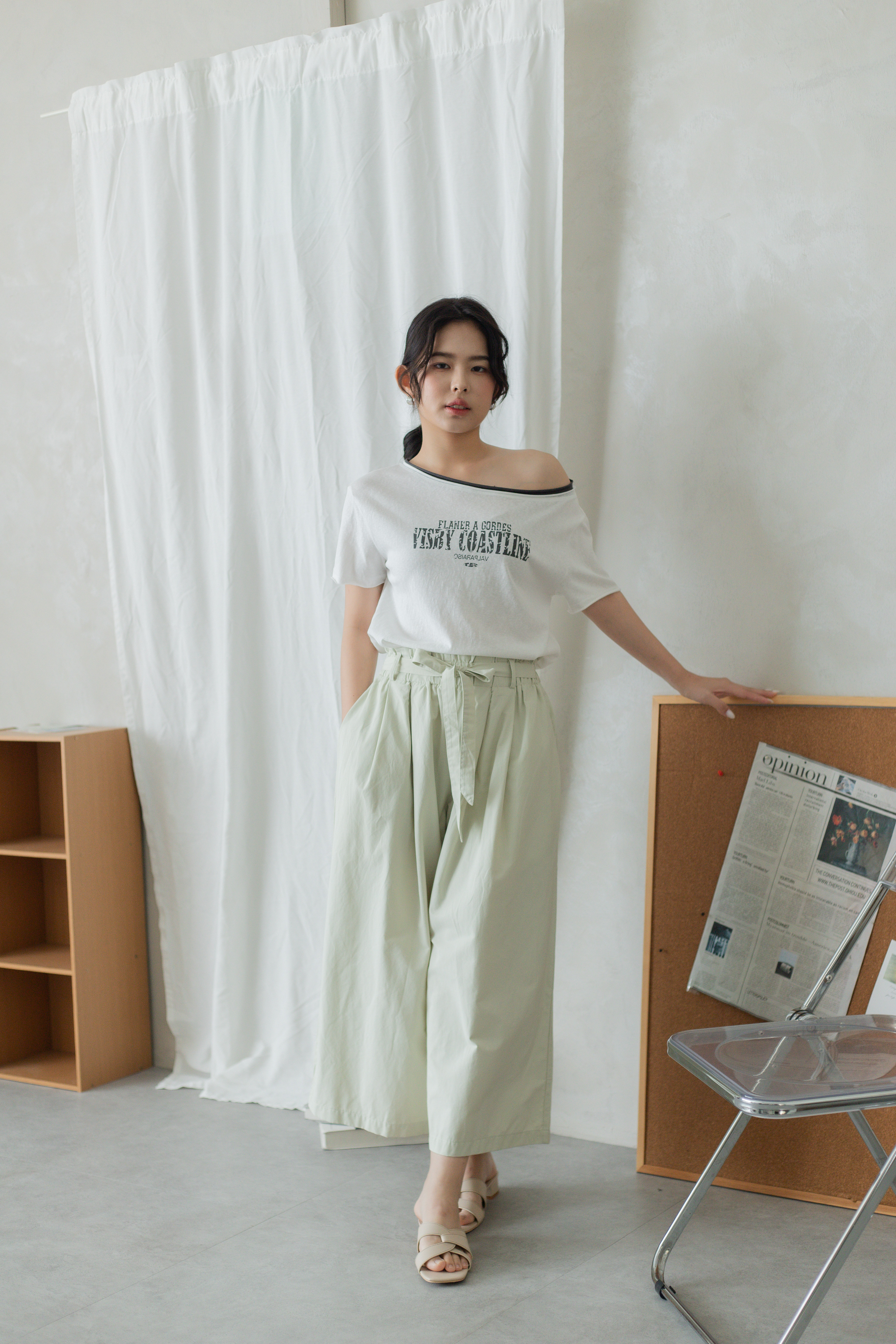 Visby Contrast Off Shoulder Tee White-2794TSWHI