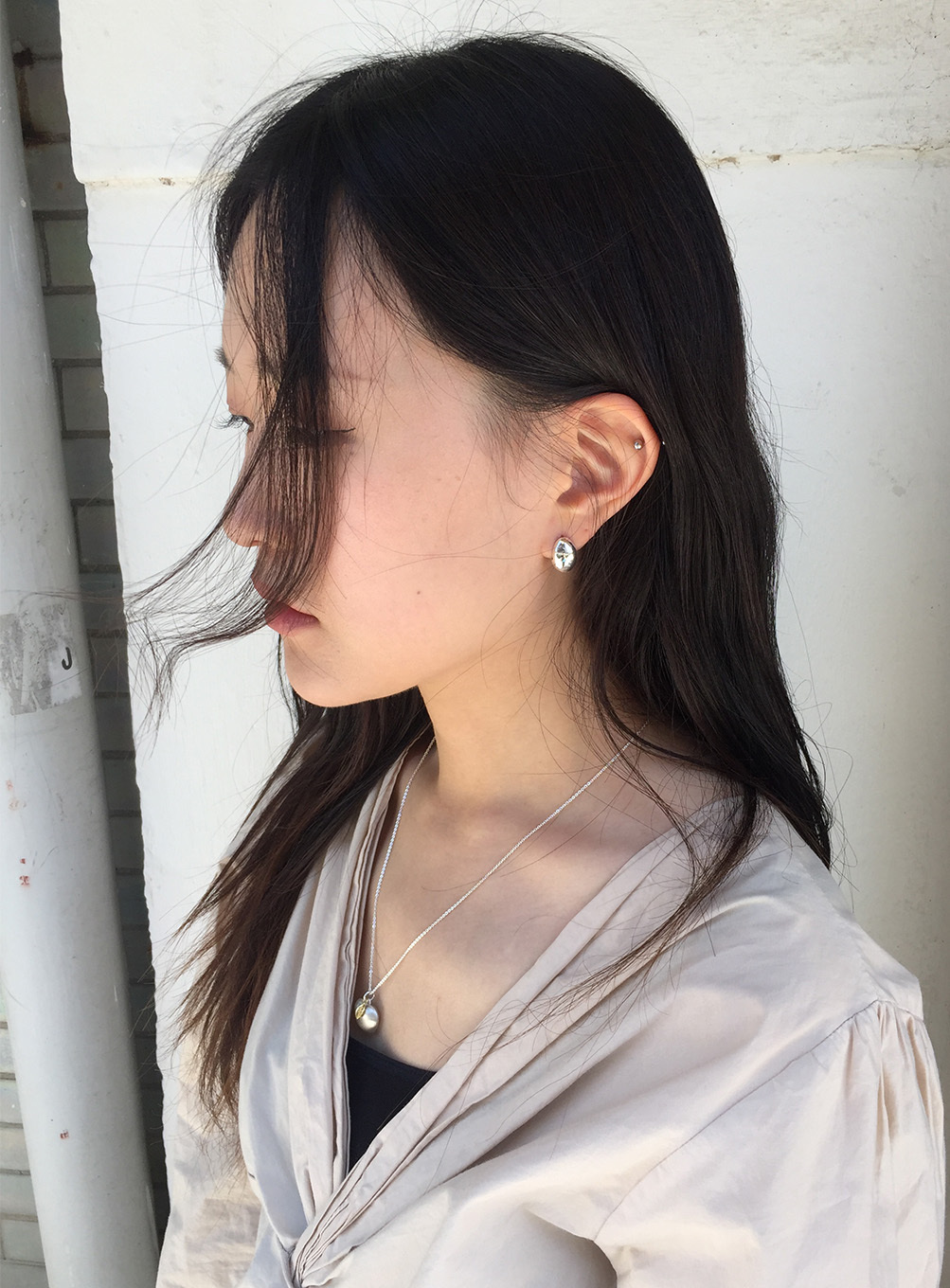 銀釦寶珠耳環