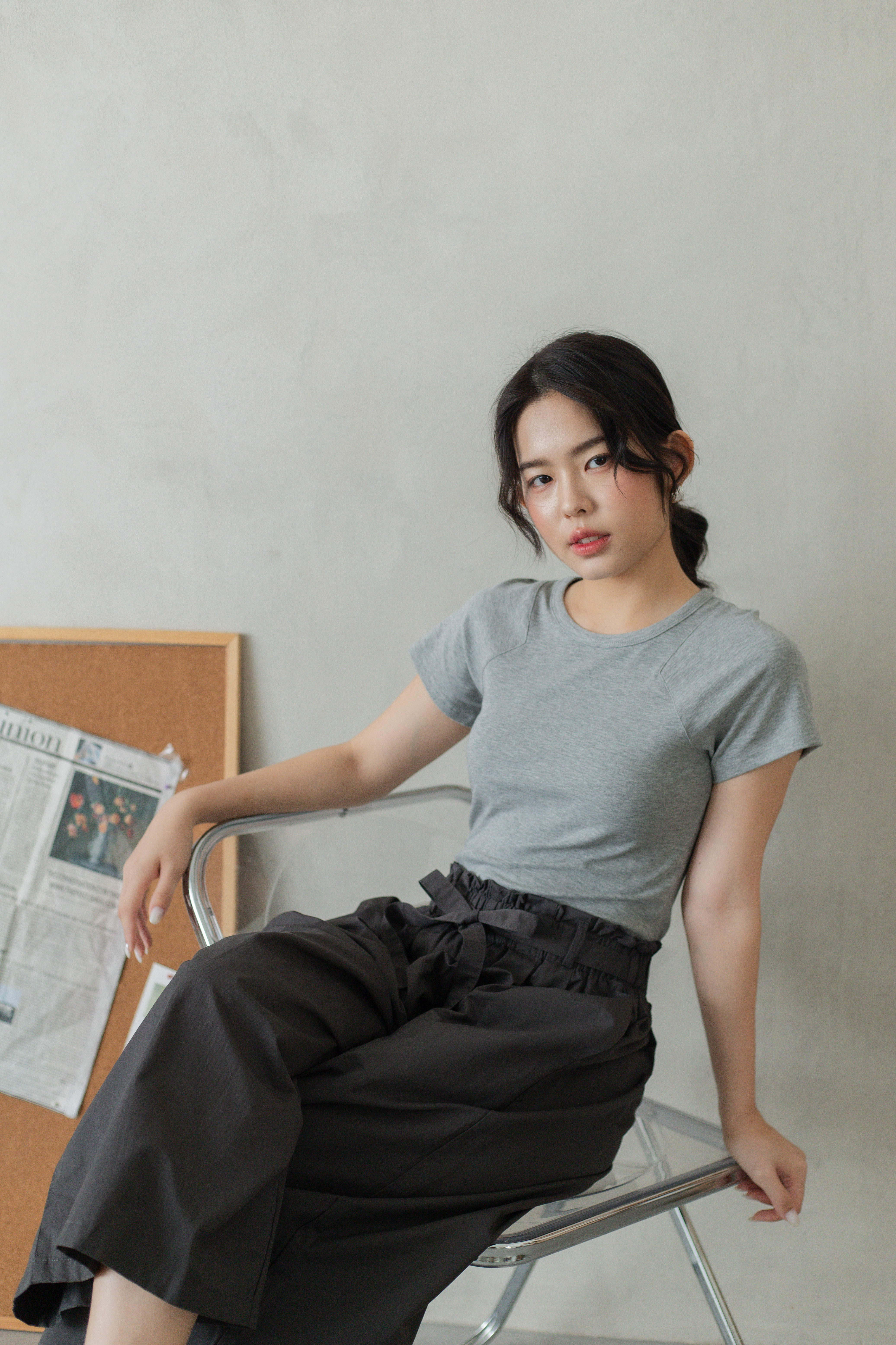 Emma Cut In Shoulder Tee Grey -2804TSGRY