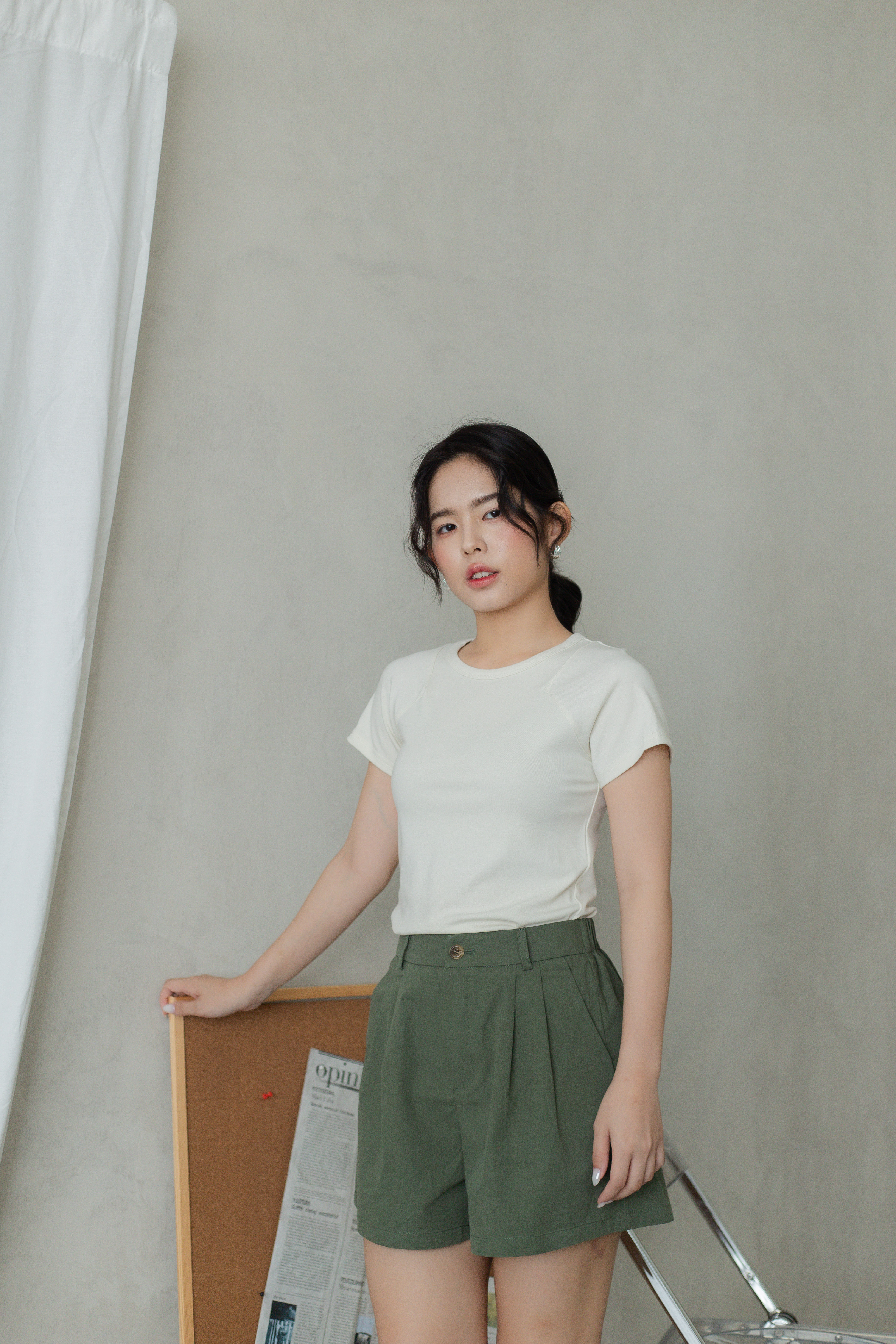 Emma Cut In Shoulder Tee Beige-2804TSBEI