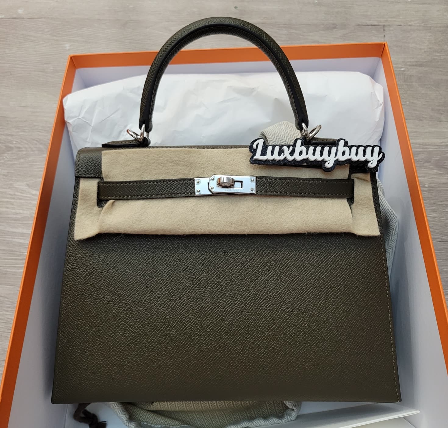 HERMES KELLY 25 V8 VERT LODEN CK 灰綠銀扣