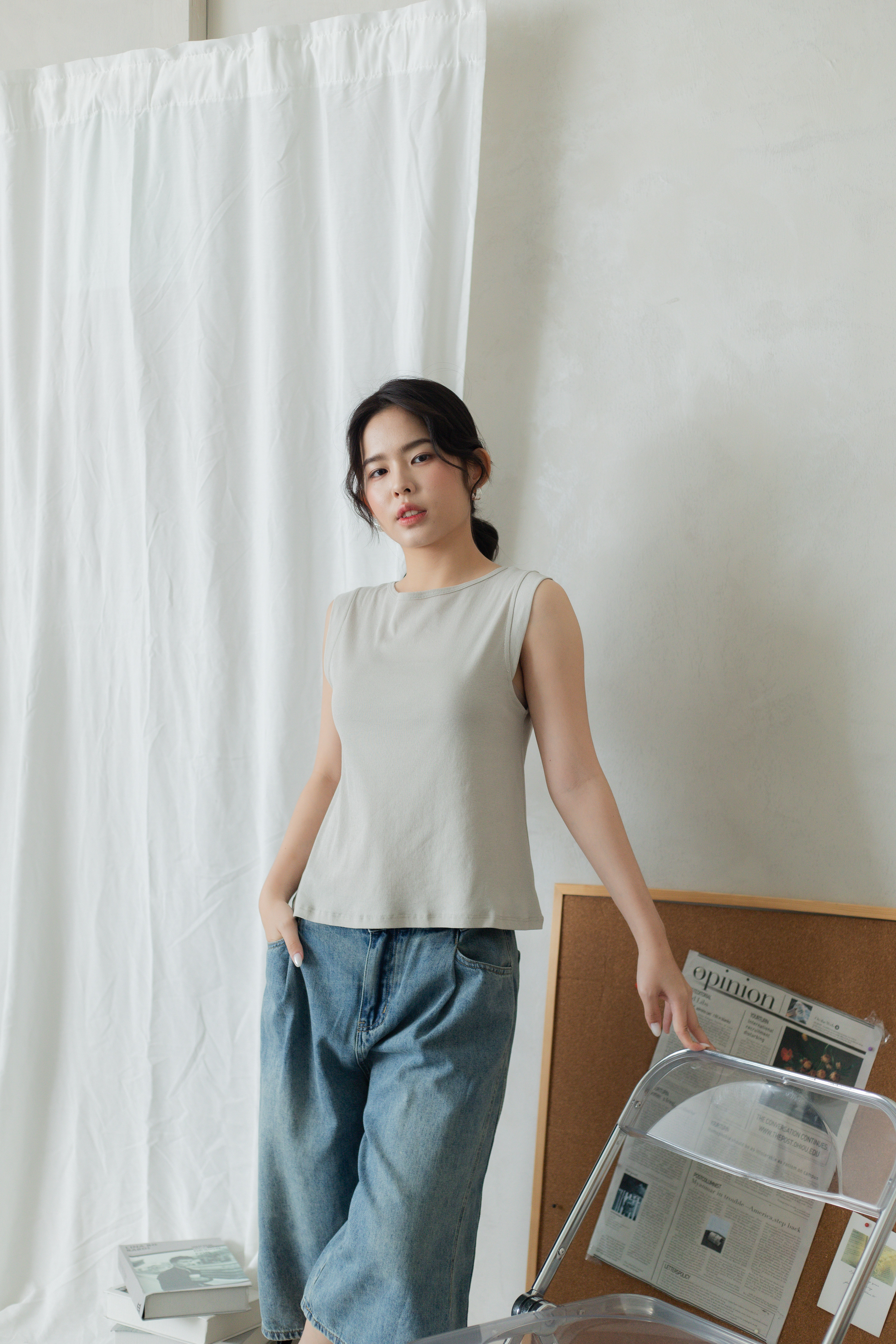Yoa Clean Cut Tank Top Beige-2796TVBEI
