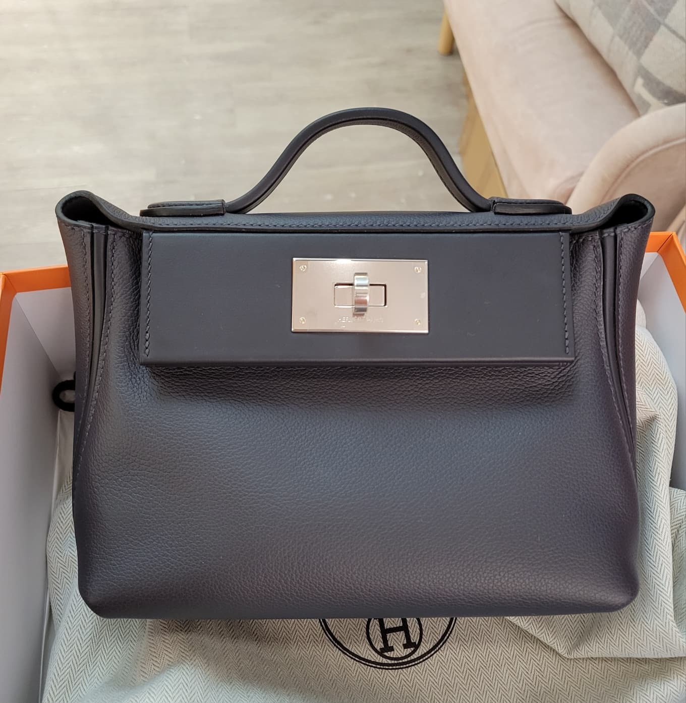 HERMES MINI 2424 3Y CABAN CK 水兵藍 銀扣