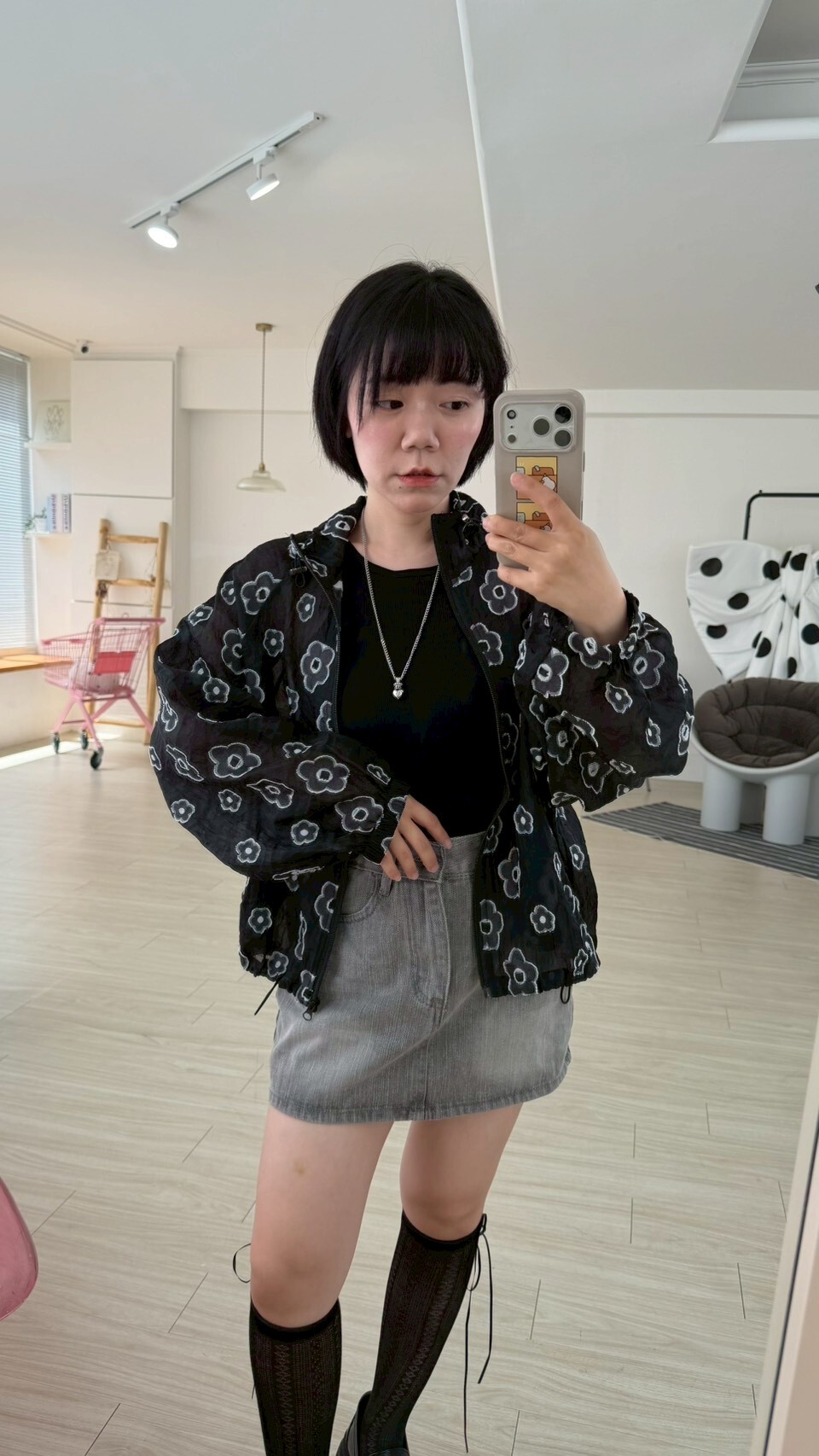 滿版花花拉鍊立領外套