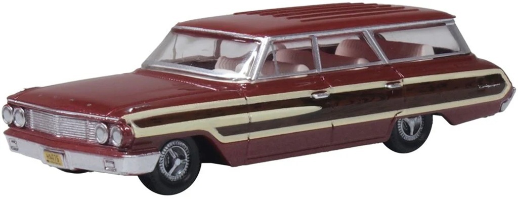 Oxford 87FC64003 HO規 1964 年 Ford Country Squire 旅行車－復古酒紅色