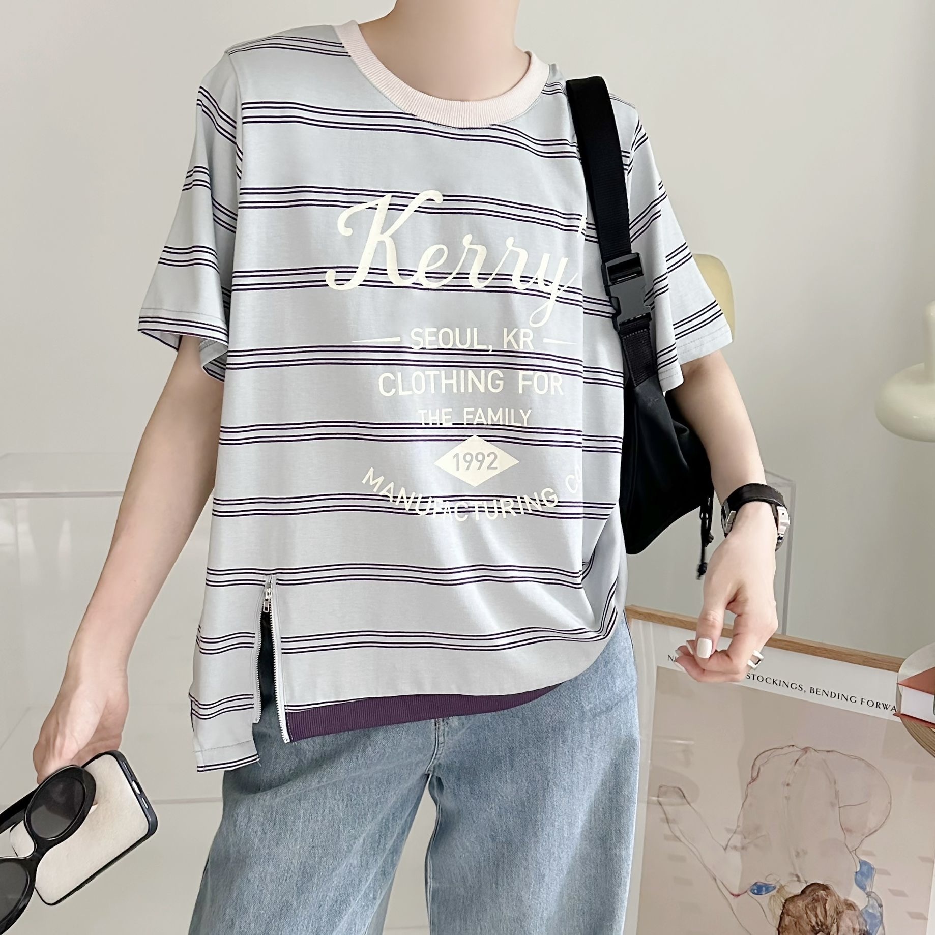 【BONNIE】🔴拉鏈開叉橫間TOP (H40-H41)