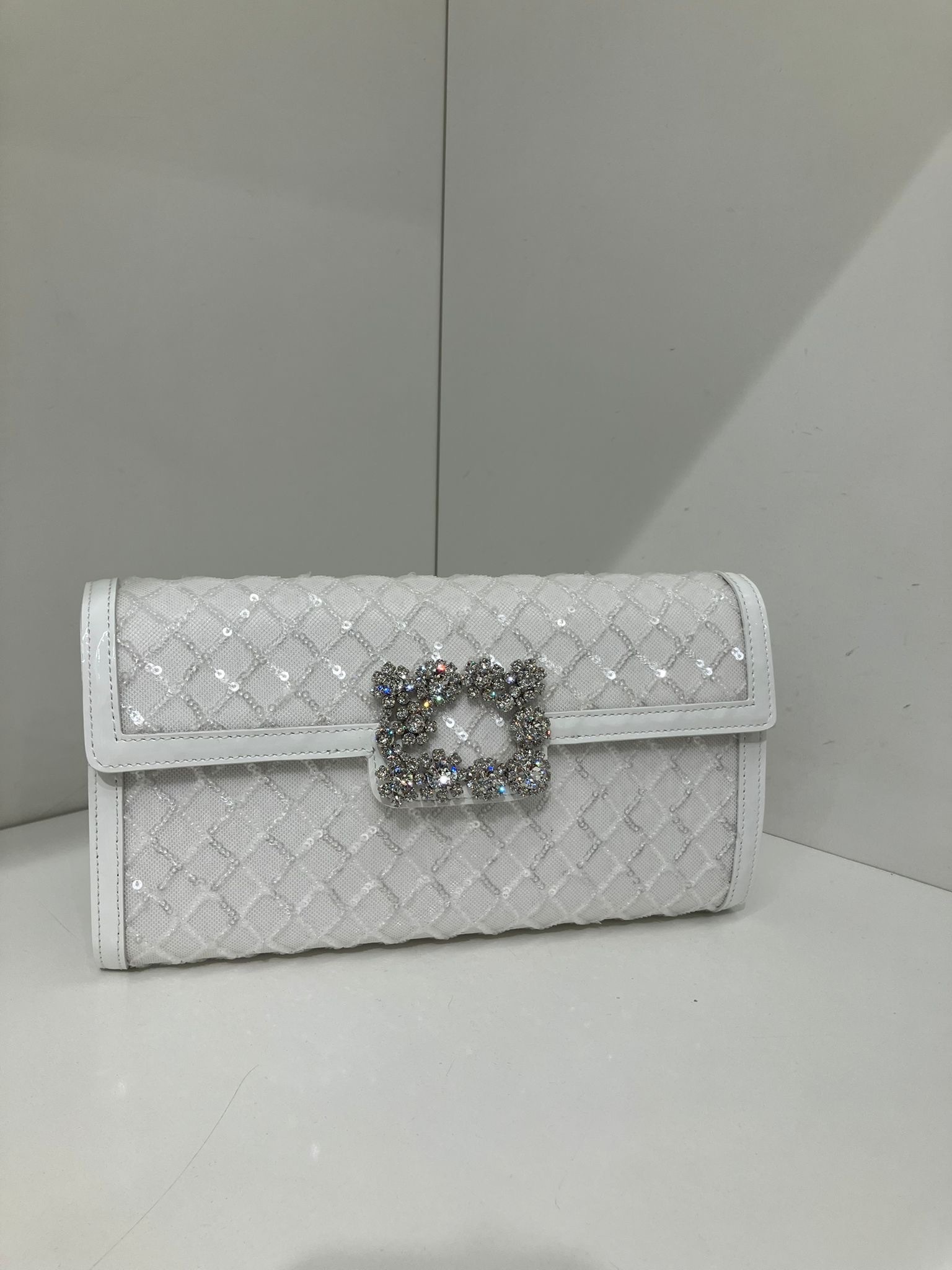 Roger Vivier efflorescence clutch glitter white