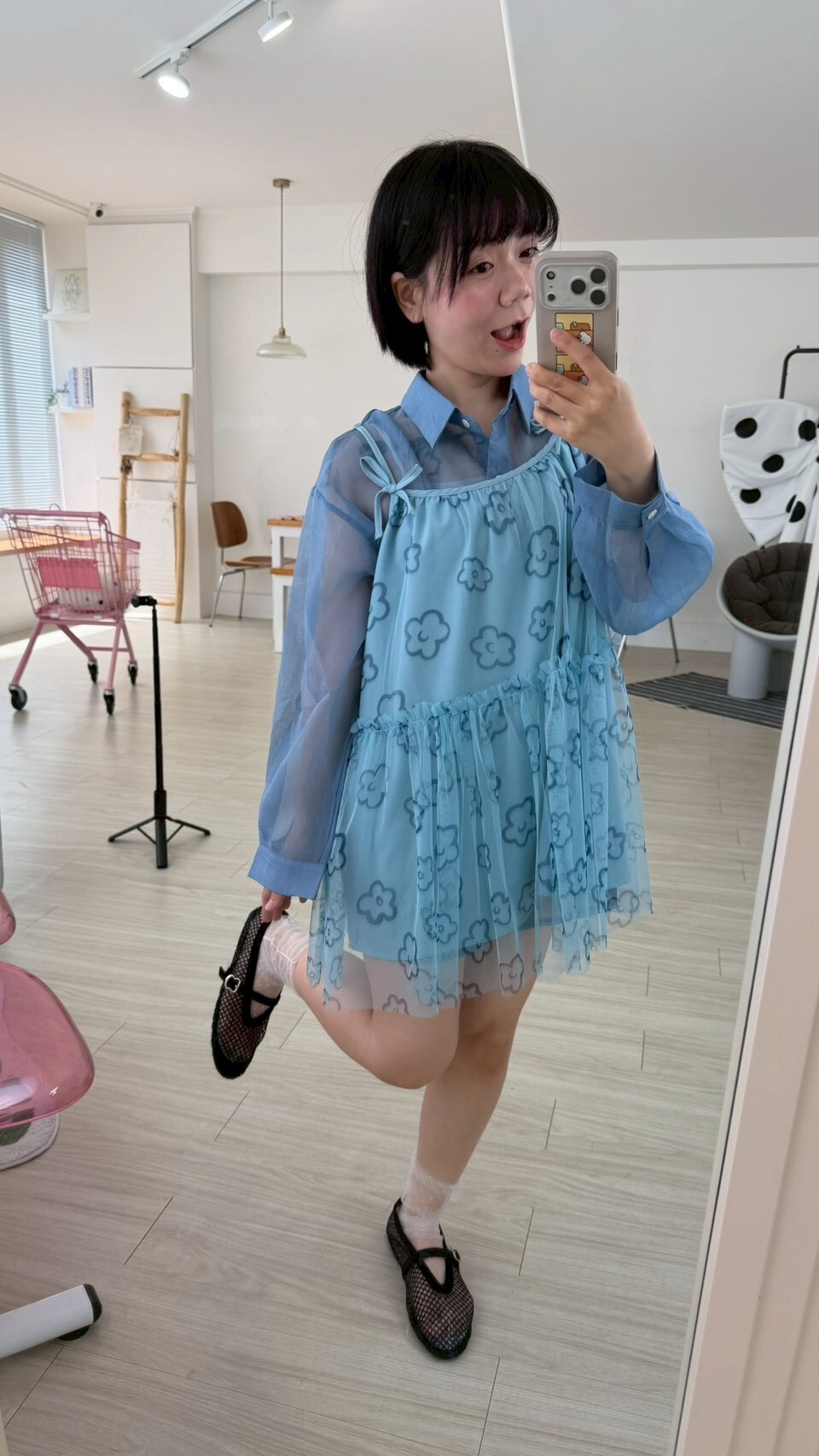 花花肩綁帶紗背心(現貨
