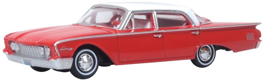 Oxford 87FF60001 HO規 1960 年 Ford Fairlane 500 Town Sedan 四門轎車－蒙地卡羅紅／科林斯白