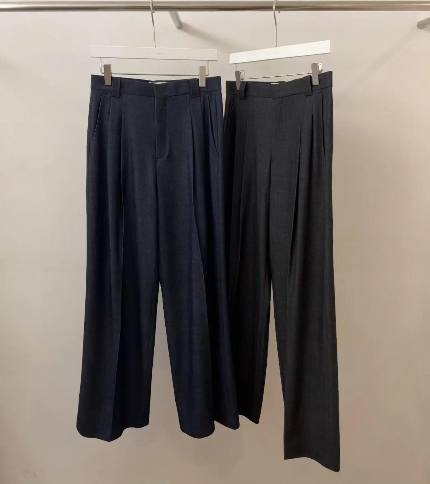 US6324 仿牛仔單褶休閒寬褲