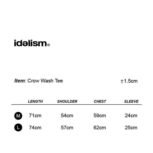 idealism IDE Crow Wash Tee/烏鴉水洗短上衣【ID26017】