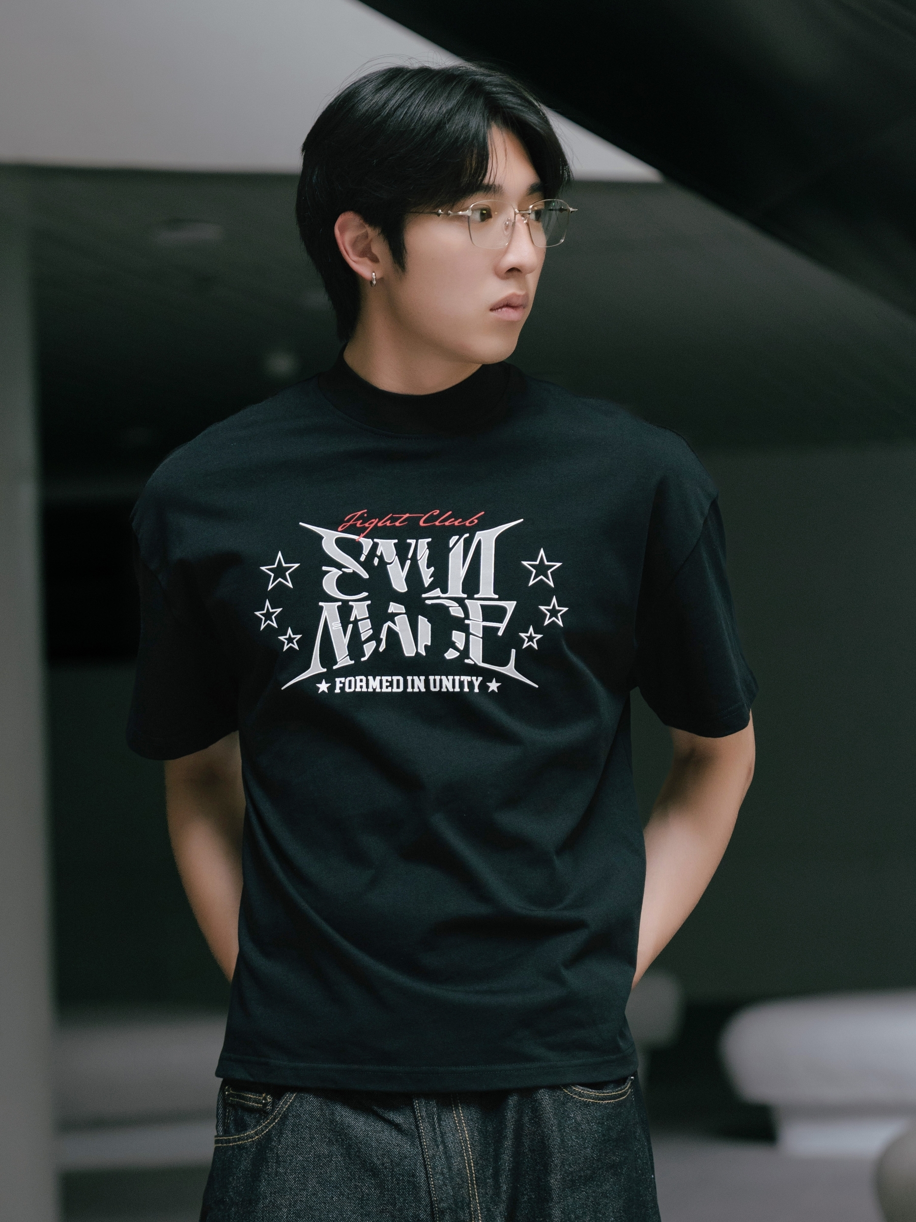 SIMON MADE TS2612-01 破碎意志 LOGO 小高領 短T