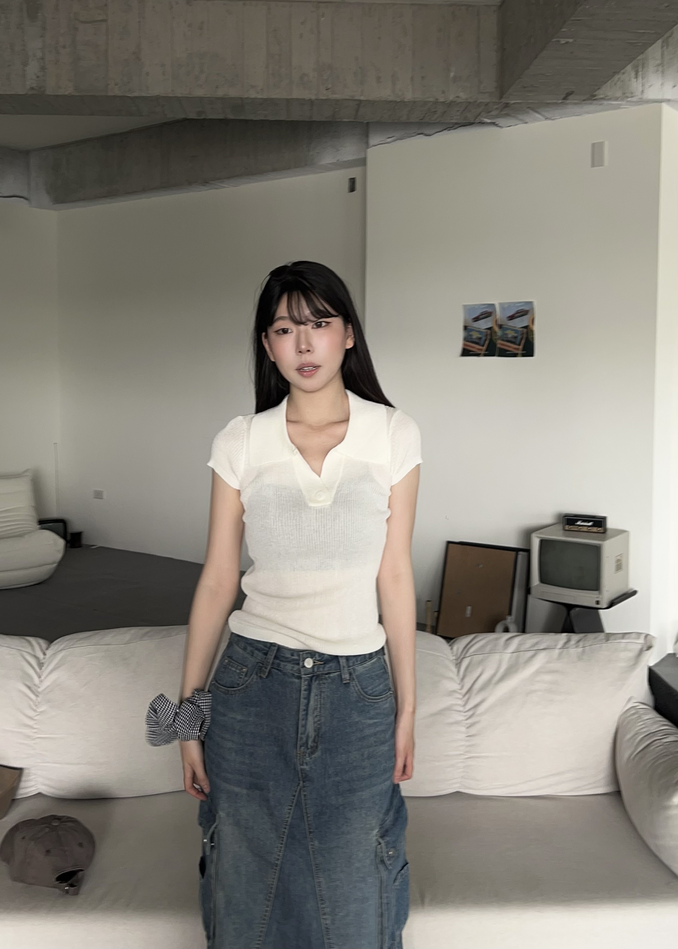 法式感女孩Polo薄針織上衣