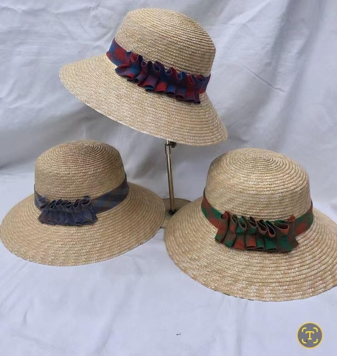 TH6343 手工編織撞色格紋草帽