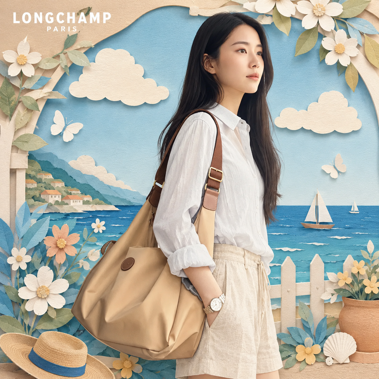Longchamp 經典歐洲限定多用途Hobo袋