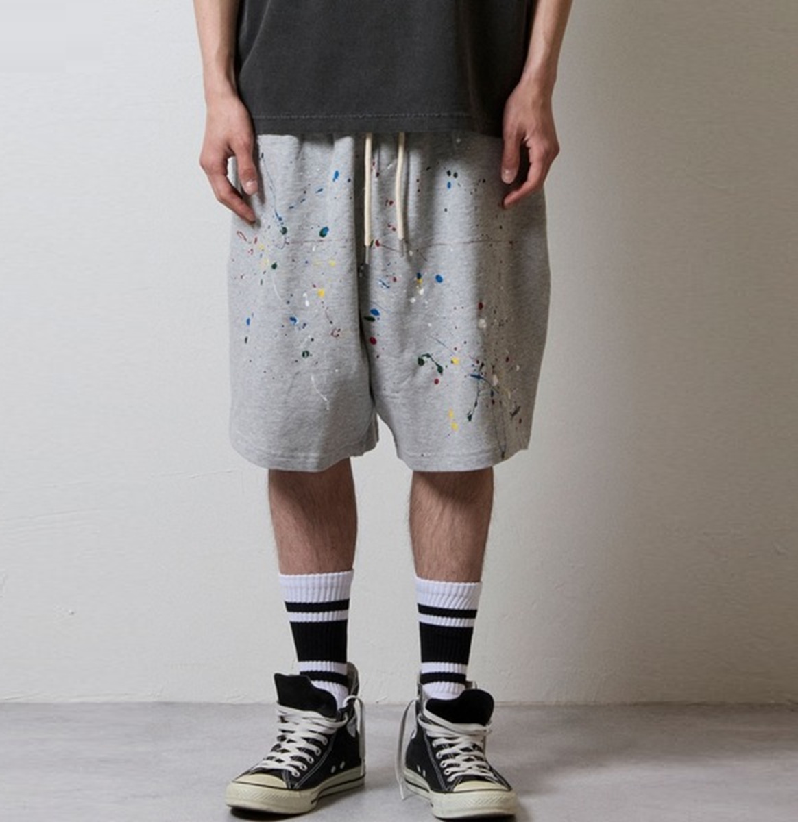 NUMBER NINE HAND PAINTED FIRM COTTON LIGHT SHORT PILE EASY SHORTS - GREY PRE ORDER ITEM (預訂中)
