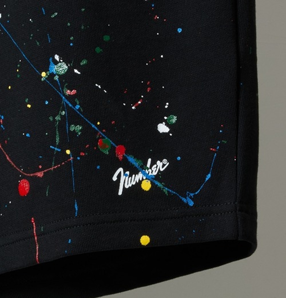 NUMBER NINE HAND PAINTED FIRM COTTON LIGHT SHORT PILE EASY SHORTS - BLACK PRE ORDER ITEM (預訂中)