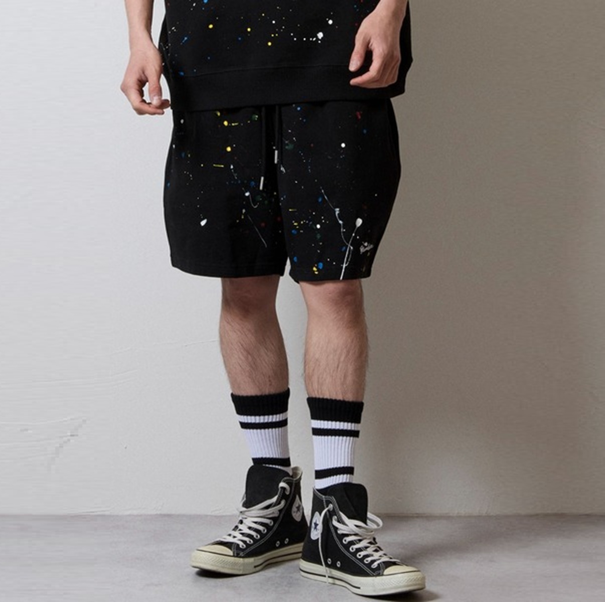 NUMBER NINE HAND PAINTED FIRM COTTON LIGHT SHORT PILE EASY SHORTS - BLACK PRE ORDER ITEM (預訂中)