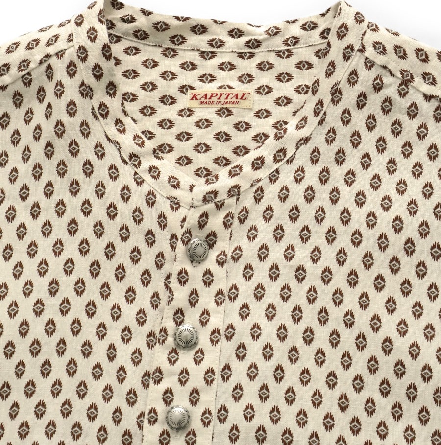 KAPITAL 2026 LINEN CHI-MA PATTERN STAND PENNY SHIRT - PRE ORDER ITEM (預訂中)