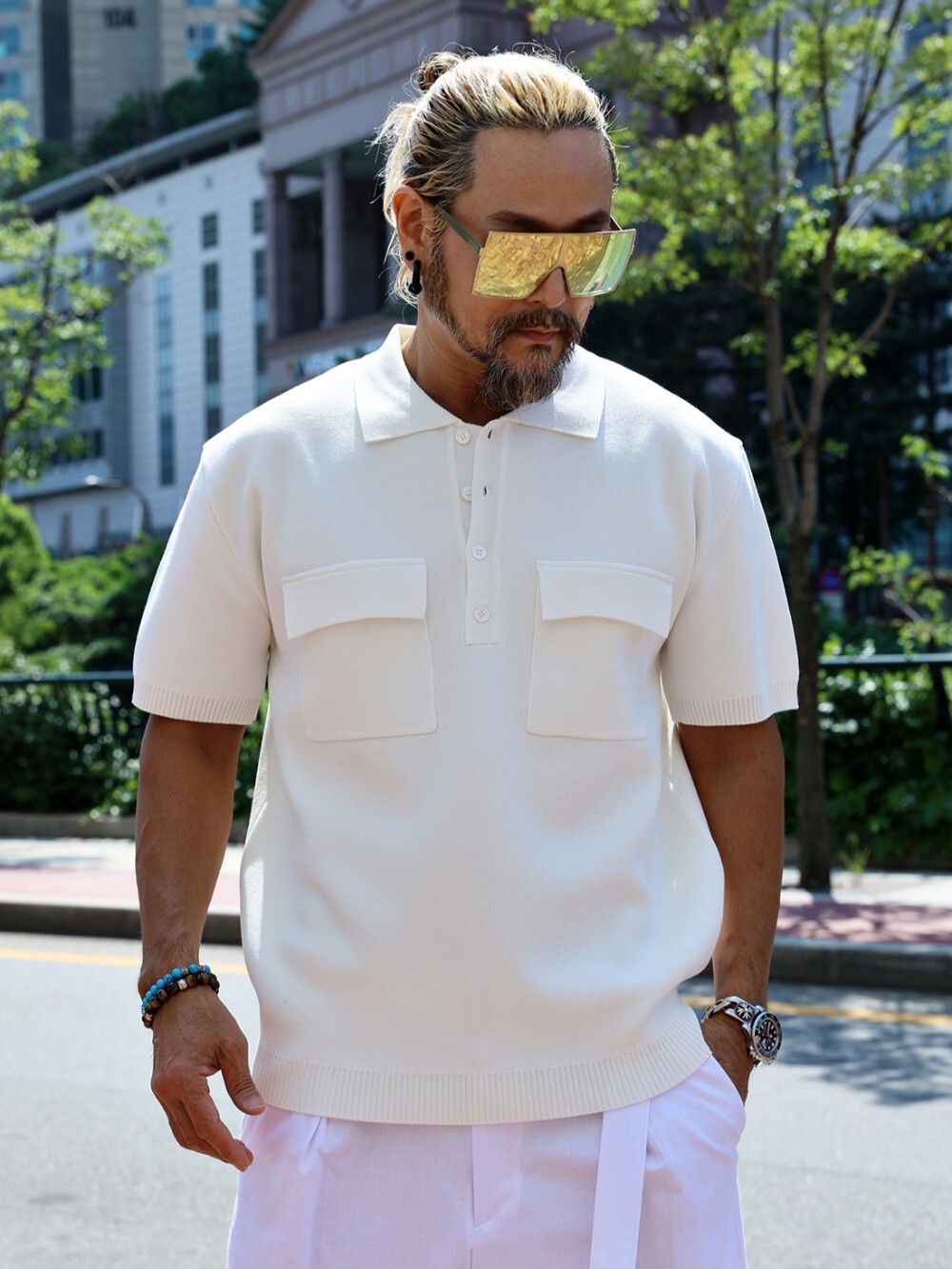 Pocket Collar Knit Short Sleeve
