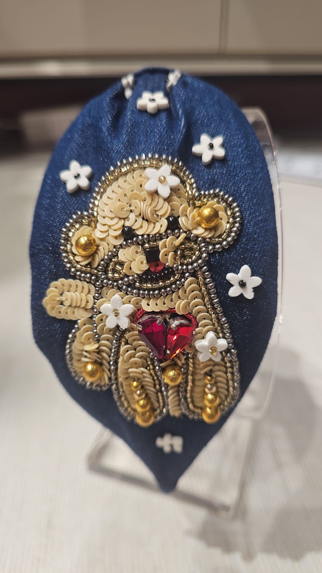0630JW67-JOANNEINWONDERLAND-HAIRBAND-可愛狗狗人手刺繡頭箍 白色／啡色 (A67)