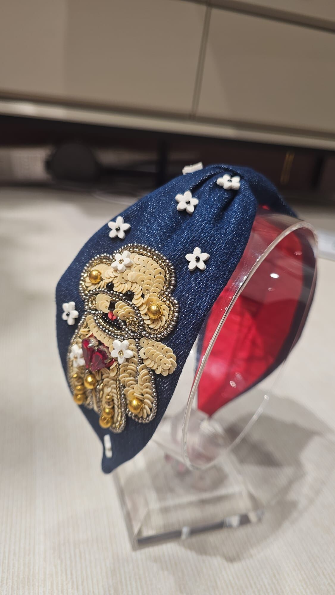 0630JW67-JOANNEINWONDERLAND-HAIRBAND-可愛狗狗人手刺繡頭箍 白色／啡色 (A67)