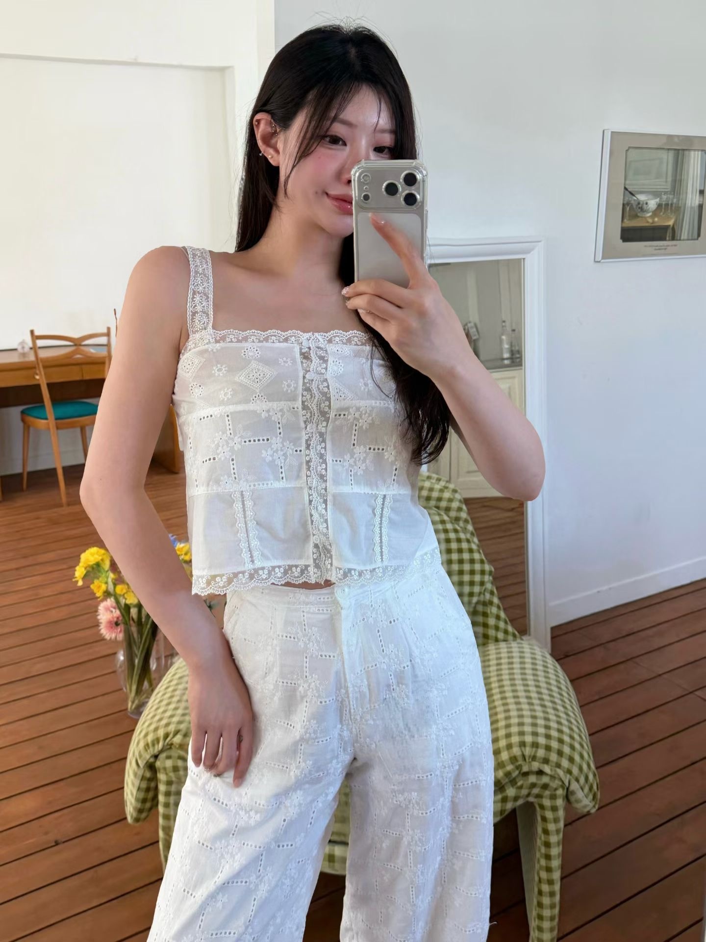 塊拼蕾絲背心
