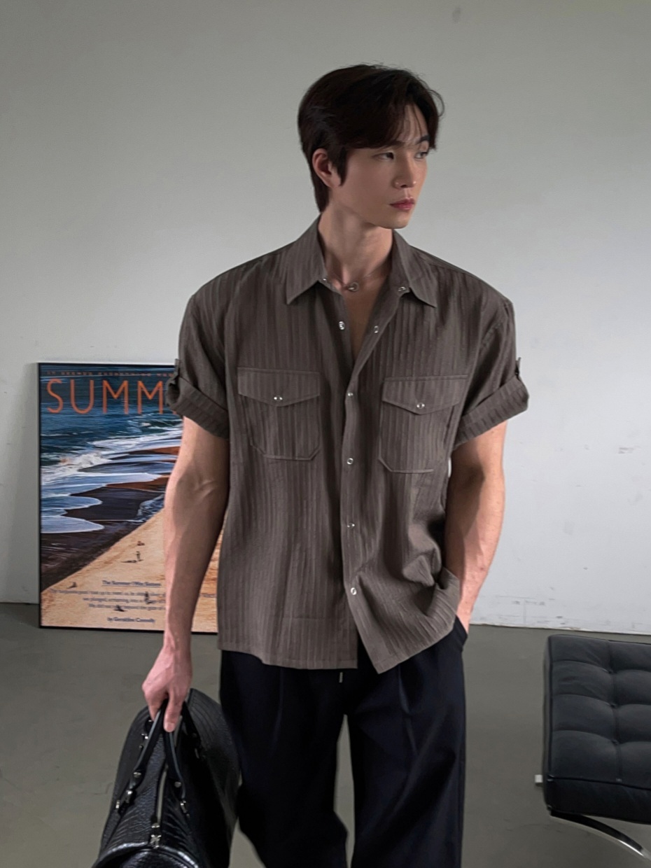 Sheer Wrinkle Roll-up Short Sleeve Shirt