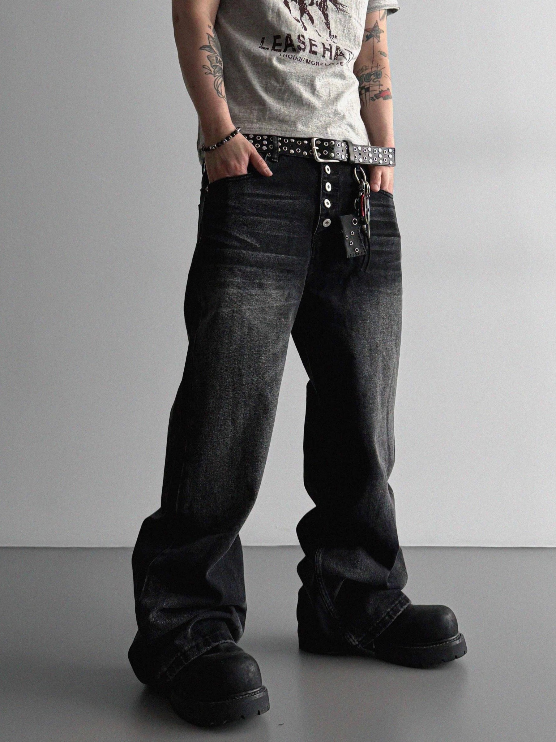 Button fly flare denim pants