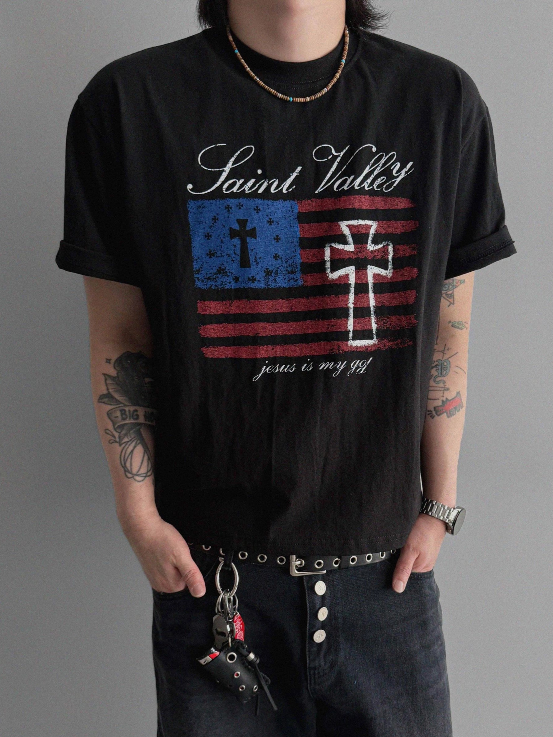 Short-sleeved American flag T-shirt