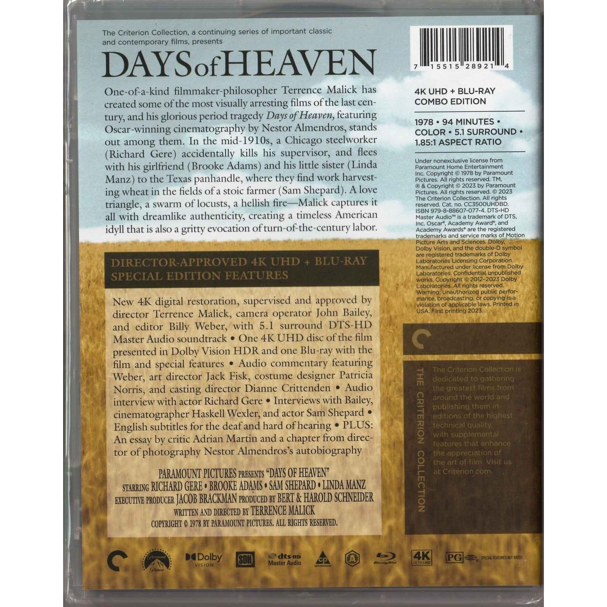 Days of Heaven (1978) (4K Ultra HD + Blu-ray) (US Version)