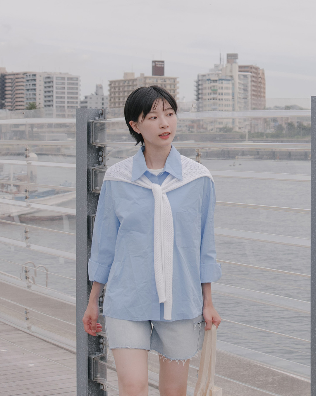 Simple plain long-sleeved shirt with knitted shawl, available in six colors.【01025833】in stock+pre-order