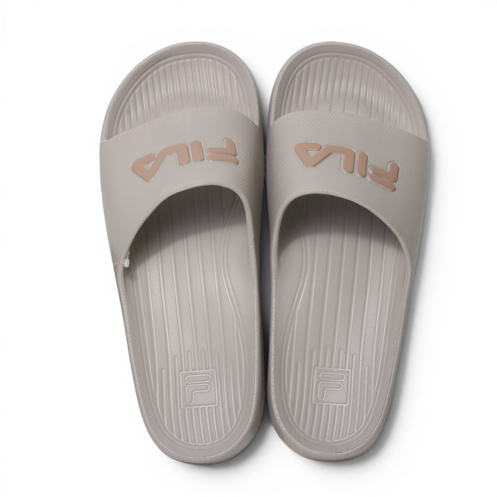 FILA 拖鞋 (偏小建議大半號) 卡其 奶茶LOGO 橡膠 防水 拖鞋 4S355A779