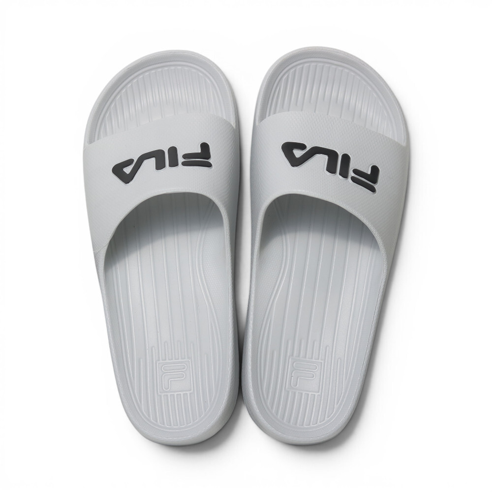 FILA 拖鞋 (偏小建議大半號) 灰色 黑LOGO 橡膠 防水 拖鞋 4S355A440