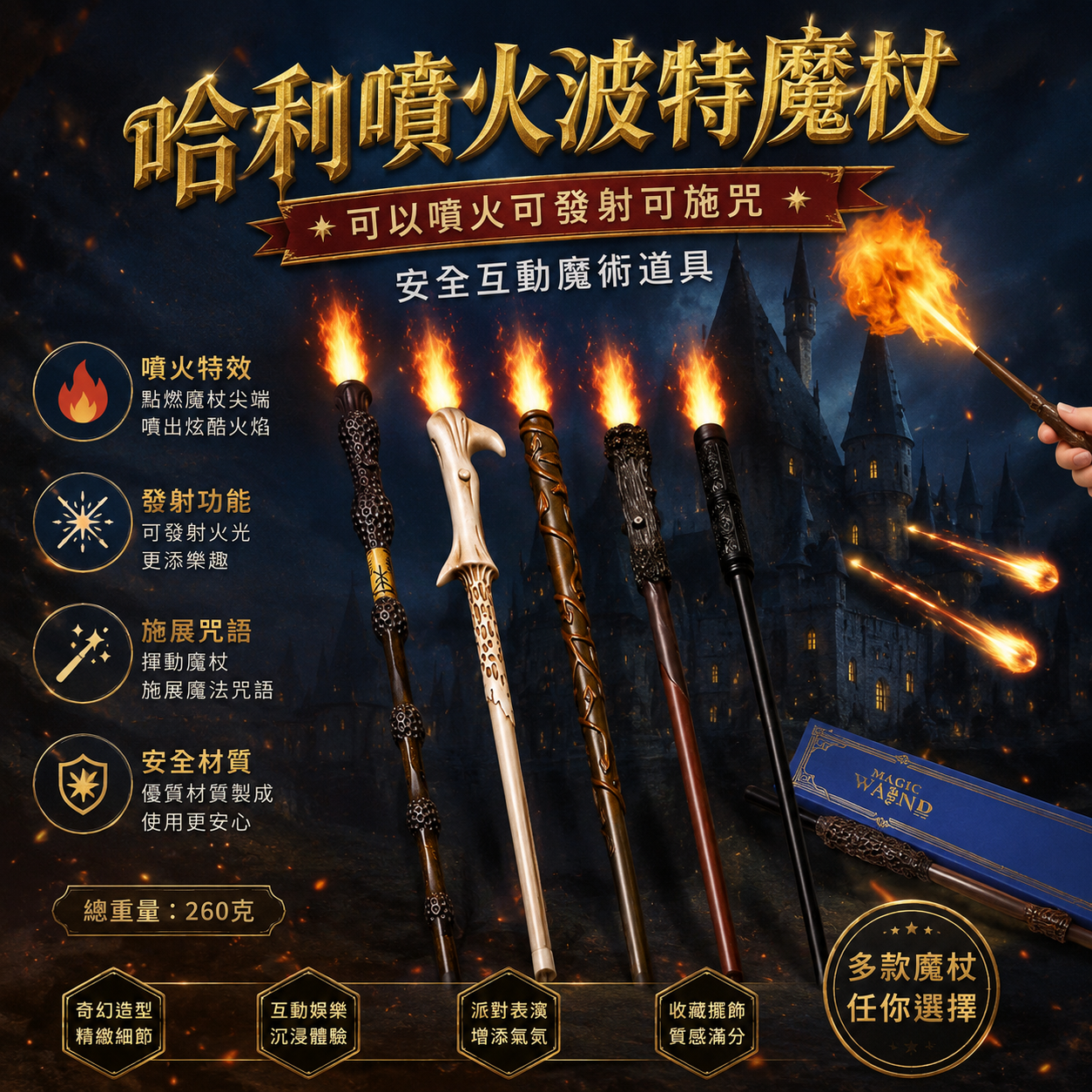 哈利噴火波特魔杖可以噴火可發射可施咒安全互動魔術道具