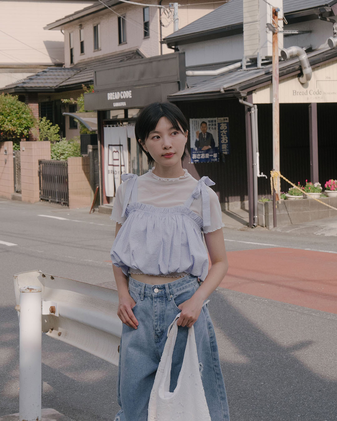 Striped tulip-style shoulder tie cropped vest/cover-up, available in two colors.【01099591】in stock+pre-order
