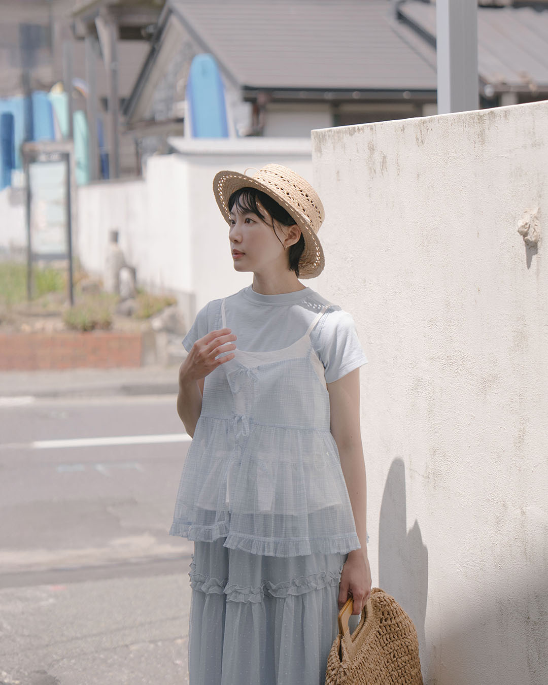 Checkered mesh strappy spaghetti strap cover-up vest - blue【01099697】in stock+pre-order