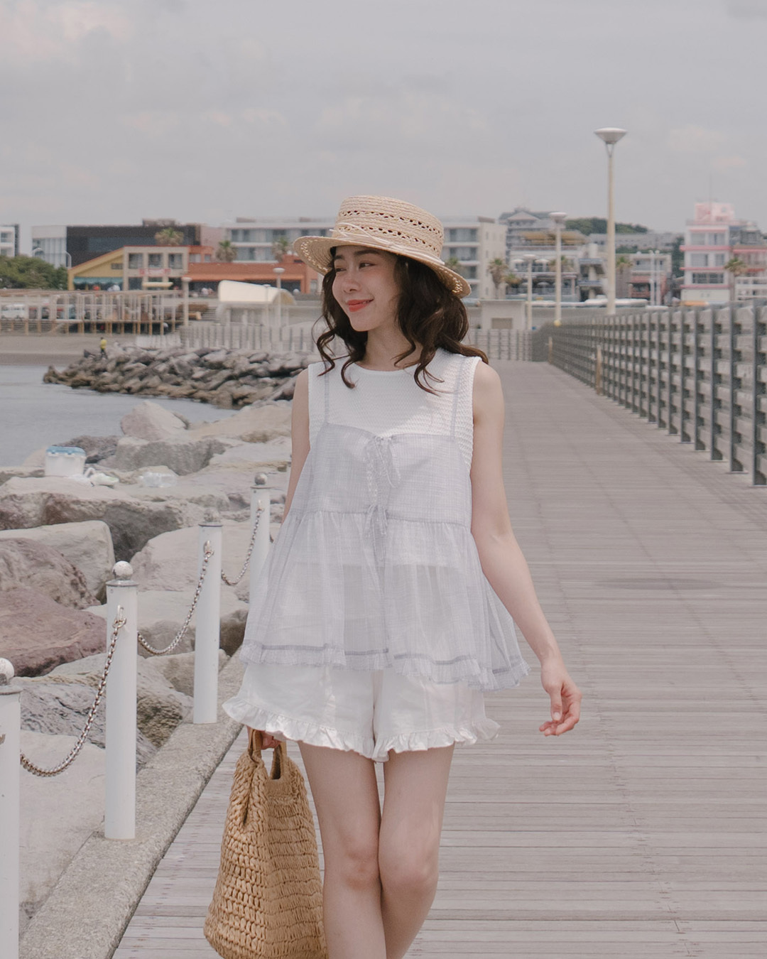 Checkered mesh strappy spaghetti strap cover-up vest - purple【01099699】in stock+pre-order