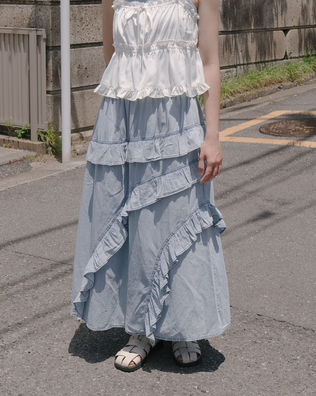 Irregular ruffled denim skirt【03021771】in stock+pre-order