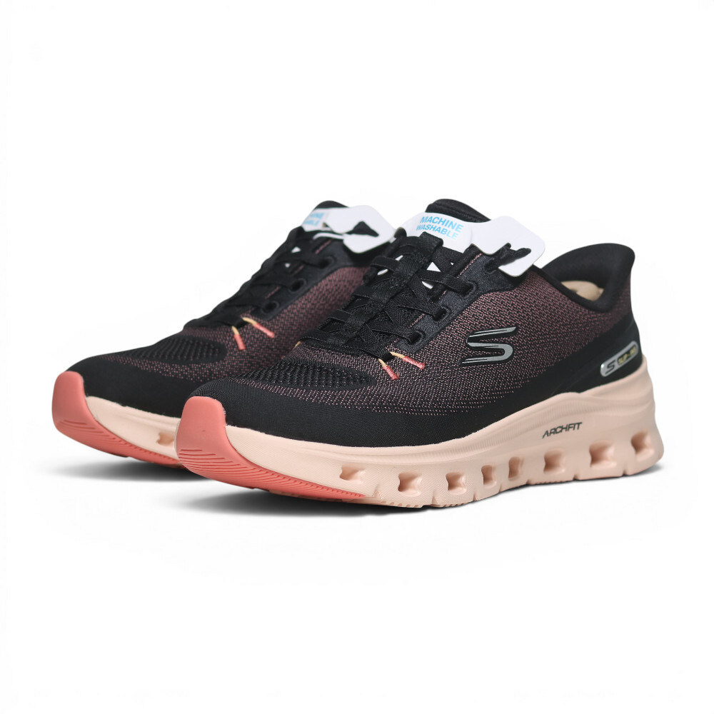 SKECHERS 休閒鞋 GLIDE-STEP PRO 黑粉 瞬穿 足弓 寬楦 健走鞋 女 150730WBKCL